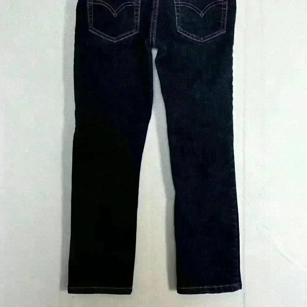 Levis 512 Slim Taper Kids Jeans Dark Wash Blue Size 7 Regular Adjustable Waist - Picture 8 of 15
